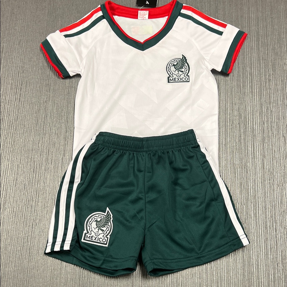 Kids Mexico Soccer Jersey Set - White and Green 2026